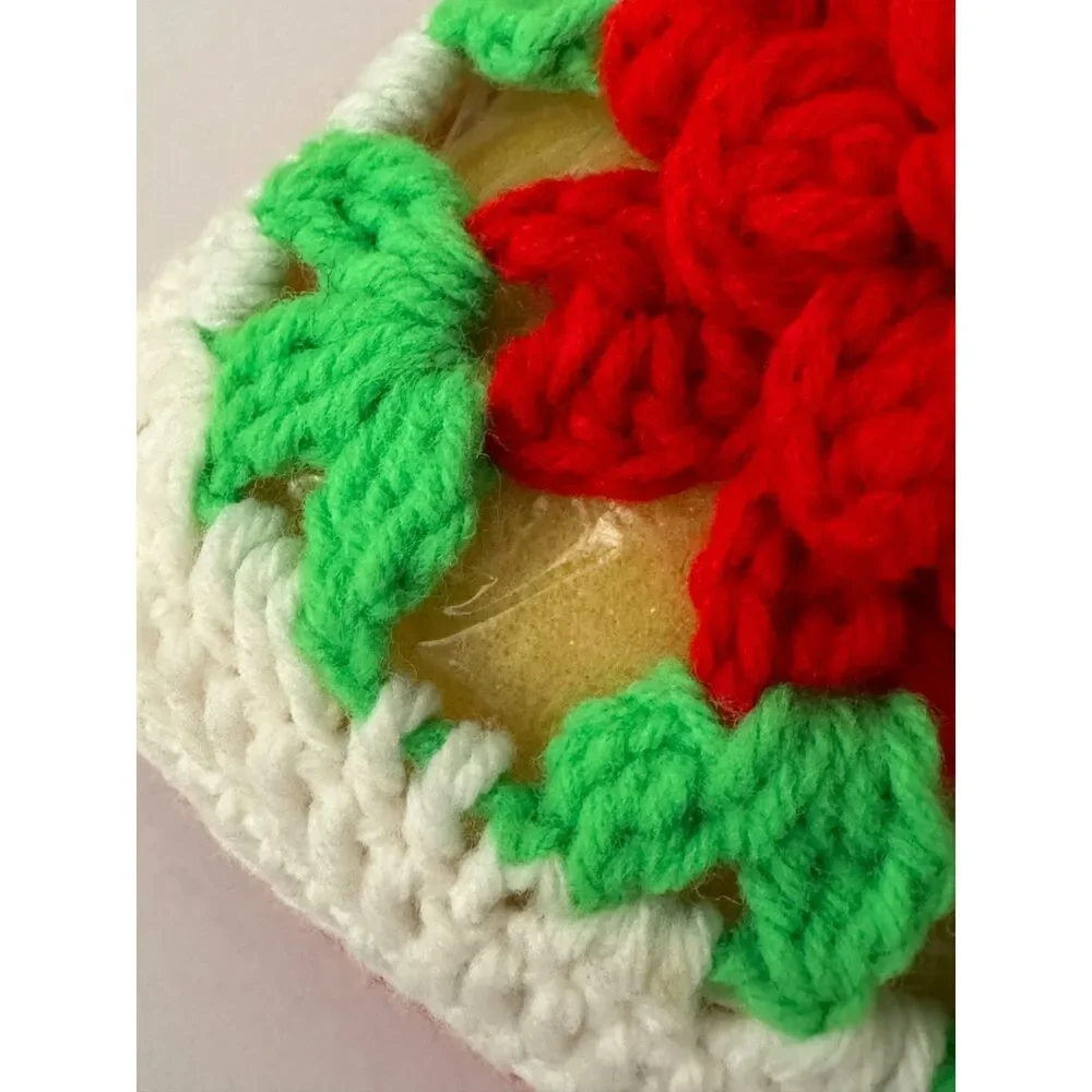 Handmade Crochet 3D Red Roses Floral Decor Pillow Christmas Holiday Vintage
